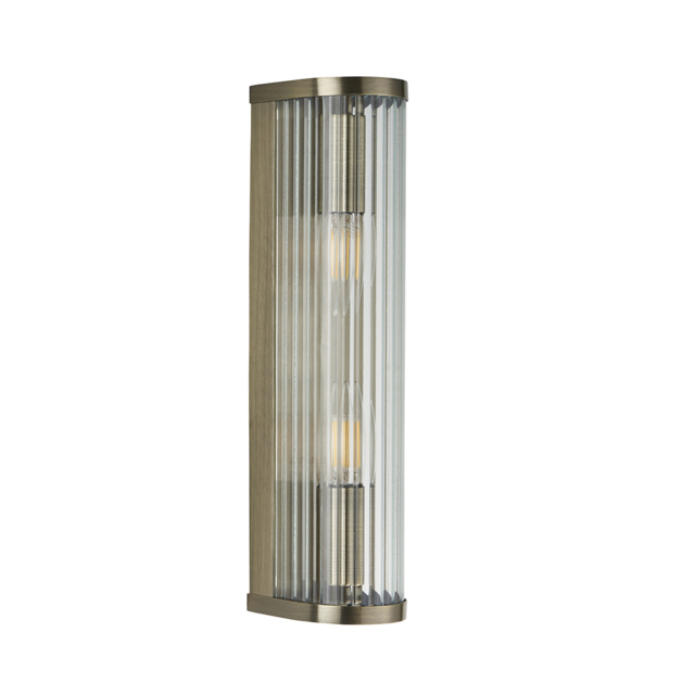 Richmond 2Lt Wall Light in Antique Brass and Ribbed Glass