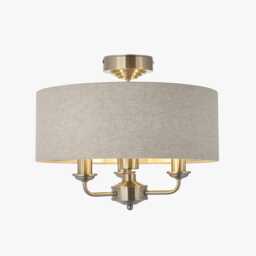 Manon 3-Light Flush Ceiling Light in Brushed Chrome & Natural Fabric