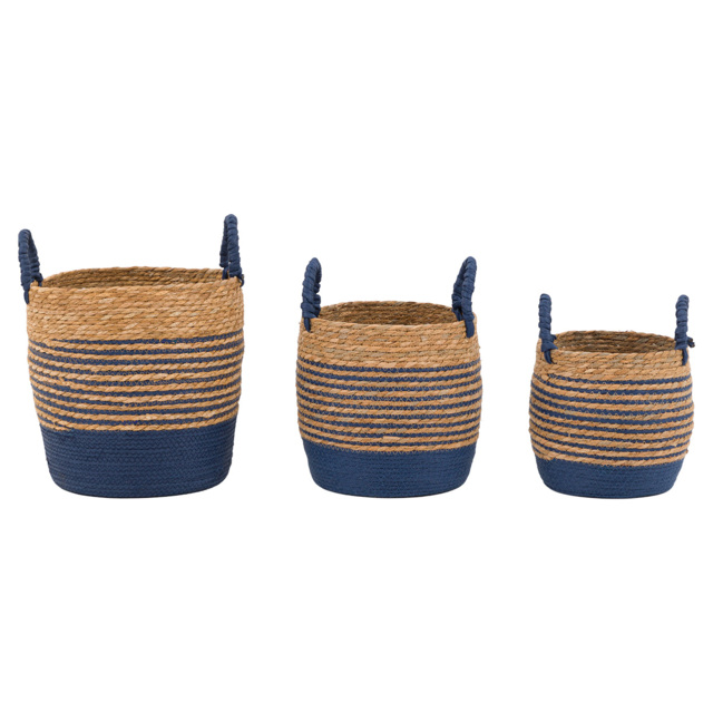 Junip Seagrass Basket in Blue Stripe, Set of 3