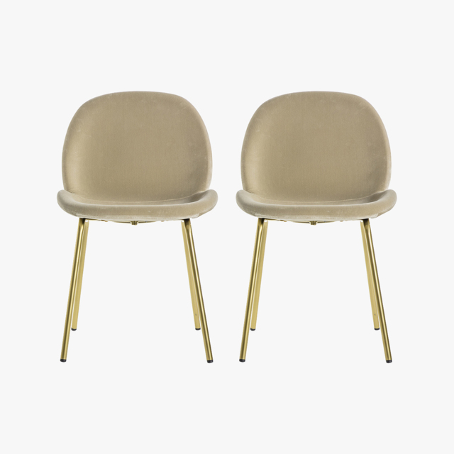 Ella Velvet Dining Chair in Cream, Set of Two