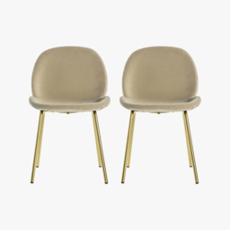 Ella Velvet Dining Chair in Cream, Set of Two