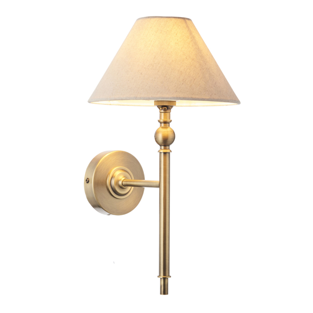 Sylvia Wall Light in Antique Brass and Natural Faux Linen