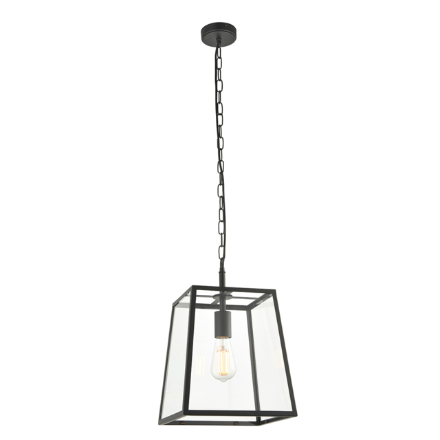 Siobhan Clear Glass Pendant in Matt Black