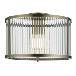 Richmond Ribbed Glass Flush Light in Antique Brass