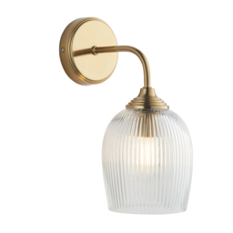 Crocus Ribbed Wall Light in Brushed Aged Brass and Ribbed Glass