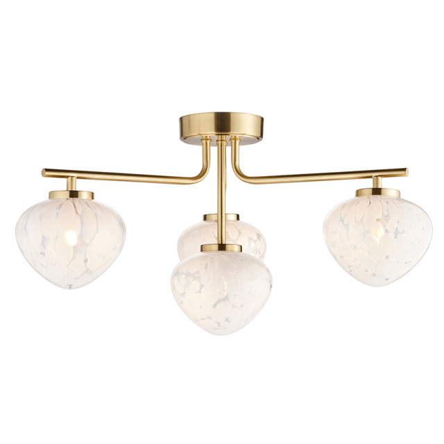 Kyra Confetti Glass Semi Flush Light in Satin Brass