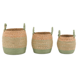 Junip Seagrass Basket in Olive Stripe, Set of 3