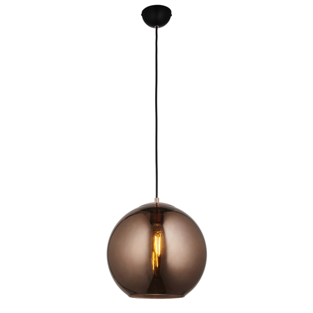 Boaz Copper Mirrored Glass Pendant in Matt Black
