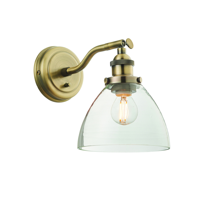 Ralph Clear Glass Wall Light in Antique Brass