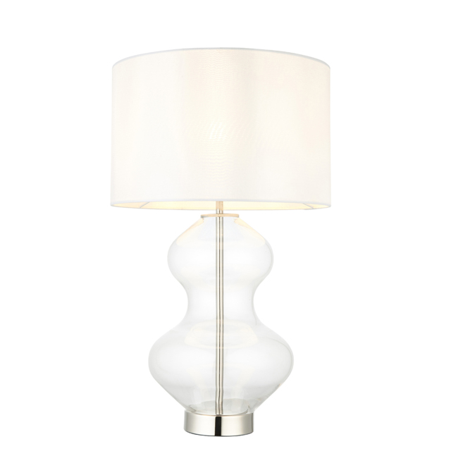 Cleo Shaped Table Lamp in Nickel with White Shade