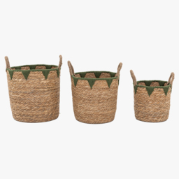 Apex Baskets in Natural and Green, Set of 3