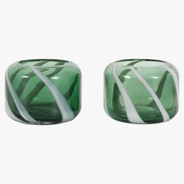 Lustre Stripe Tealight Holder in Green, Set of 2