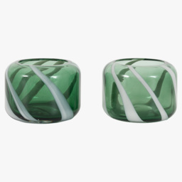 Lustre Stripe Tealight Holder in Green, Set of 2
