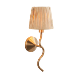 Wednesday Wall Light in Brushed Aged Brass and Natural Raffia