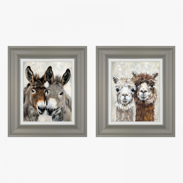 Alpaca and Donkey Duo Framed Art, Set of 2