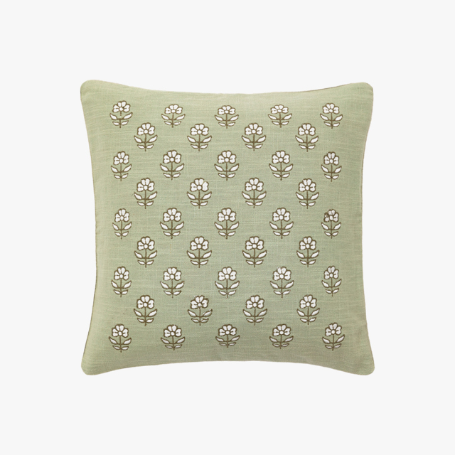 Willow Embroidered Floral Cushion in Sage