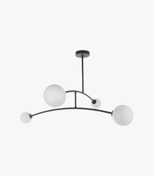 Natashah Opal Glass Black Semi-Flush Ceiling Light