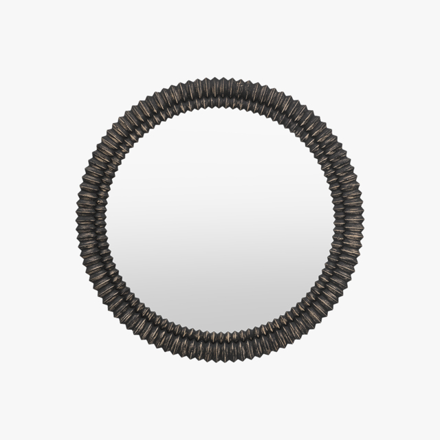 Groove Round Mirror in Black Wash
