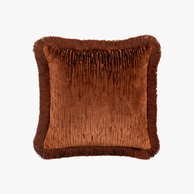 Regency Velvet Fringe Cushion in Terracotta