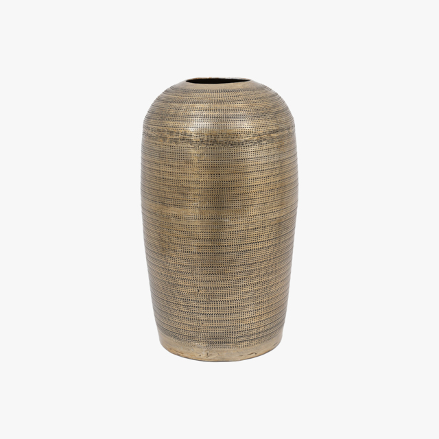Kaia Hammered Metal Vase in Antique Brass, Large