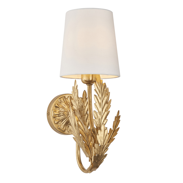 Arden Wall Light in Gold Leaf with Ivory Cotton Fabric Shade