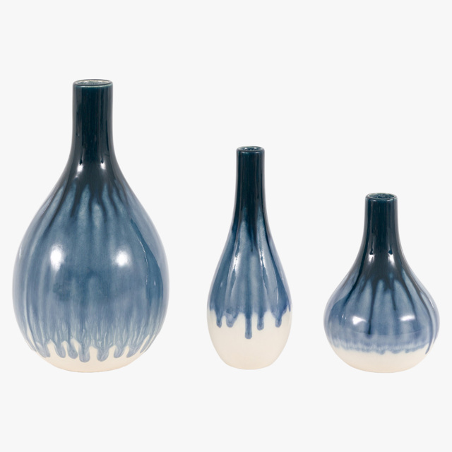 Arabella Blue Organic Fade Ceramic Vase, Set of 3