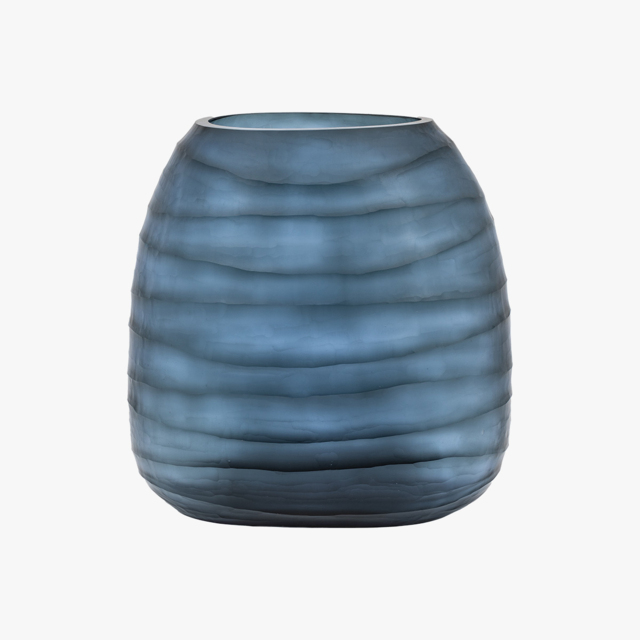 Nuria Handblown Carved Glass Vase in Ink, Large