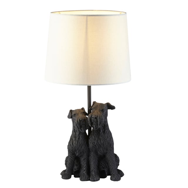 Westie Table Lamp in Matt Black with Natural Linen Shade
