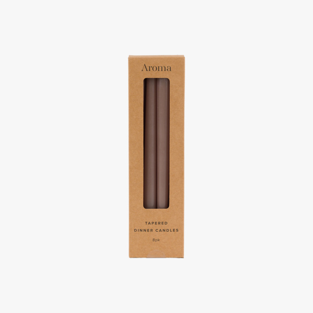 Lucera Tapered Dinner Candles in Taupe, Set of 8