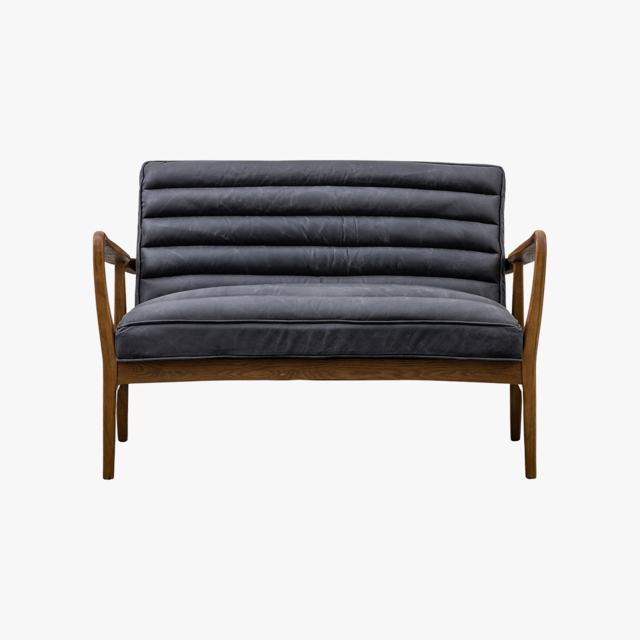 Scott Two-Seater Leather Sofa in Black Graphite
