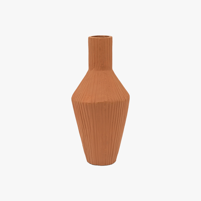 Kaia Ribbed Metal Vase in Terracotta