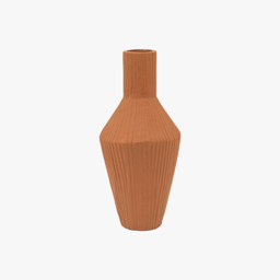 Kaia Ribbed Metal Vase in Terracotta