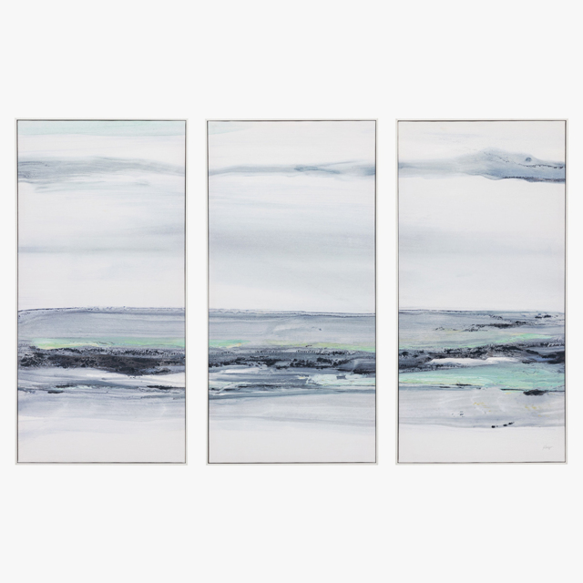 Ocean Fog Framed Canvas, Set of 3