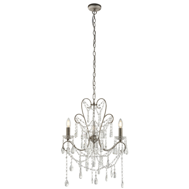 Luc 3-Light Vintage Chandelier in Silver & Clear Cut Glass