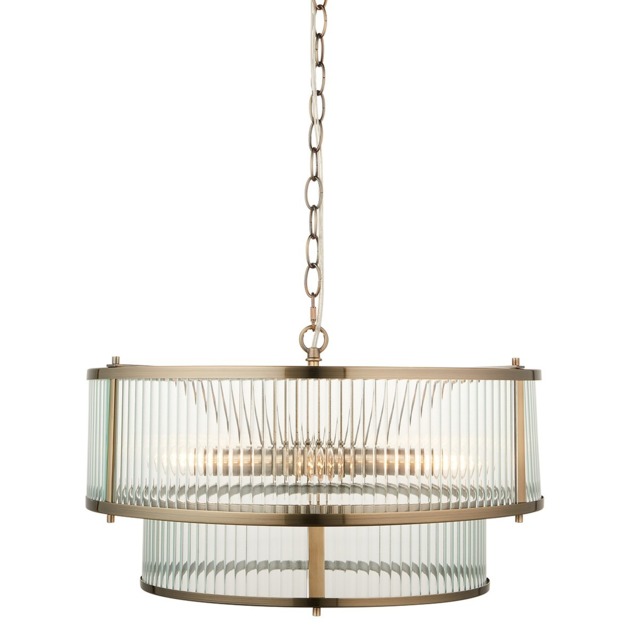 Richmond 5-Light Pendant in Antique Brass & Ribbed Glass