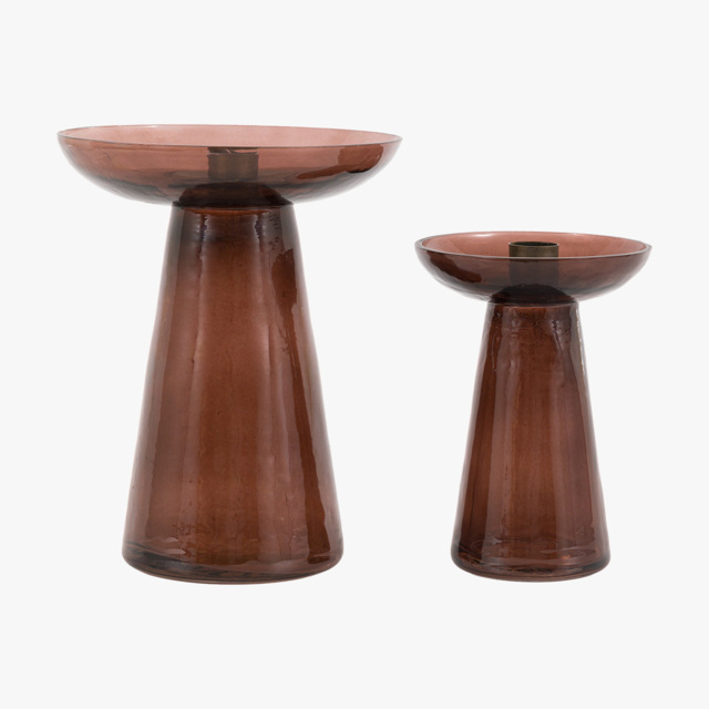 Lucetta Glass Candle Holder in Smoke, Set of 2