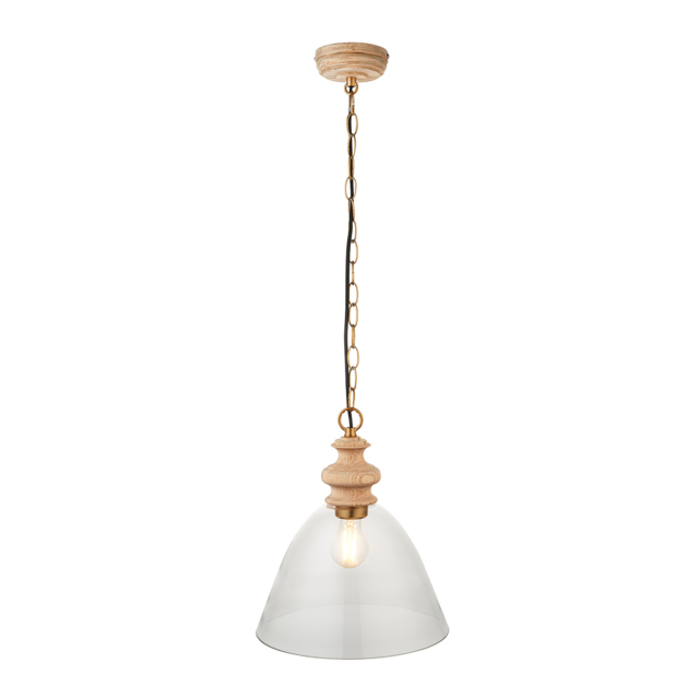 Bourton Pendant in Natural Ash & Brass with Glass Shade