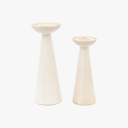 Lena Ceramic Candle Stick in White, Set of 2