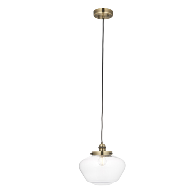 Cambrose Clear Glass Pendant in Antique Brass