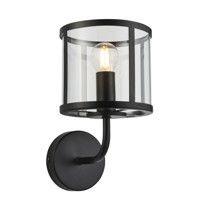 Hogan Clear Glass Wall Light in Matt Black