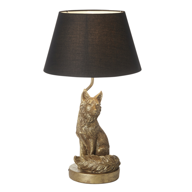 Fozzy the Fox Table Lamp in Vintage Gold with Black Fabric Shade