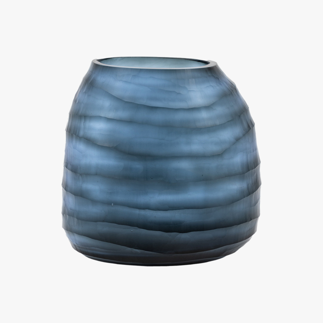 Nuria Handblown Carved Glass Vase in Ink, Medium