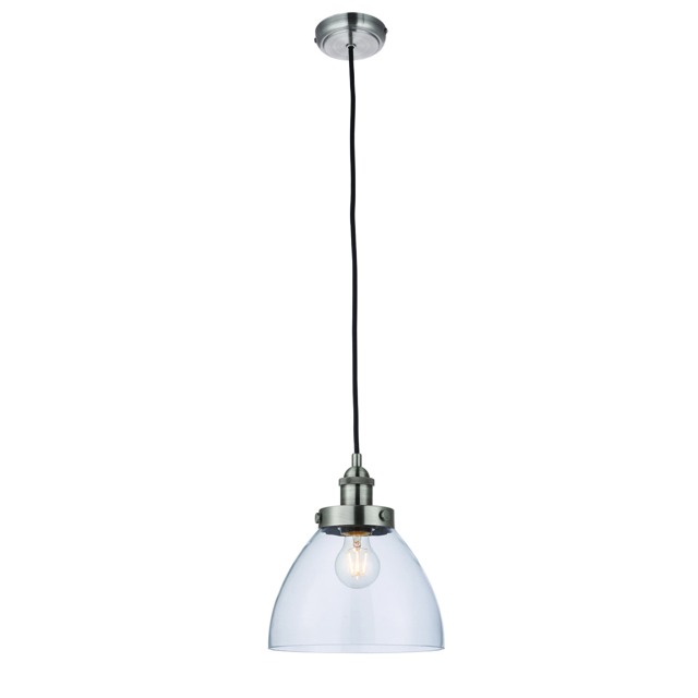 Ralph Clear Glass Pendant in Brushed Silver