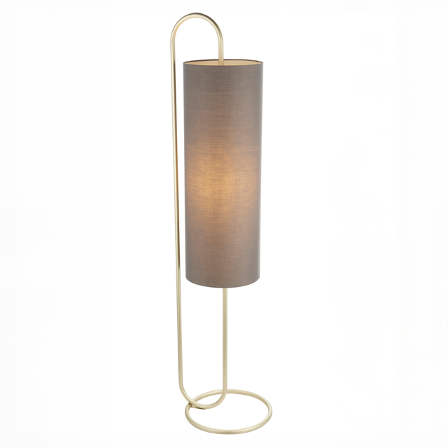 Lilith Floor Light in Antique Brass with Grey Fabric