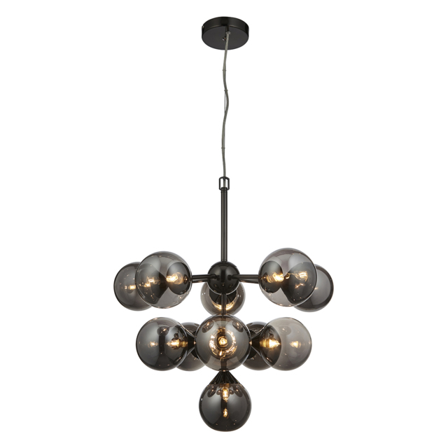Mabel Medium Smoked Mirror GlassPendant in Black Chrome