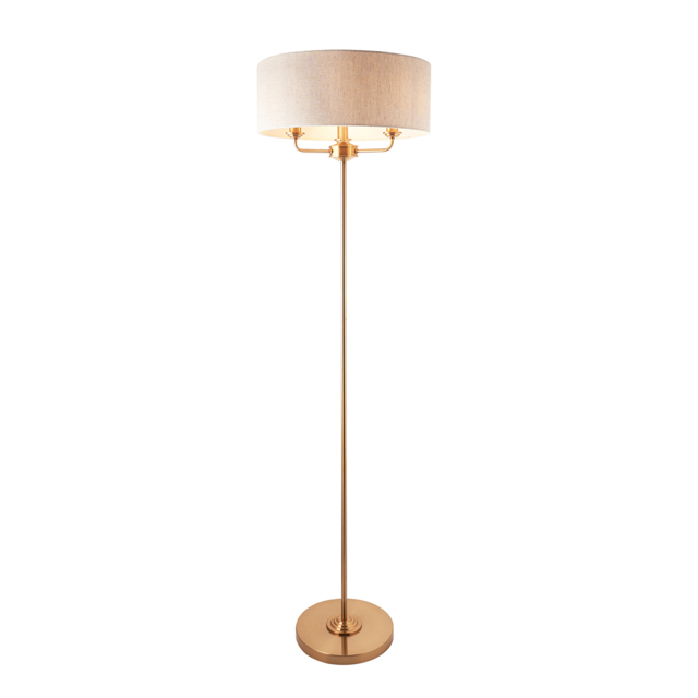 Manon 3-Light Floor Lamp in Vintage Brass & Natural Linen