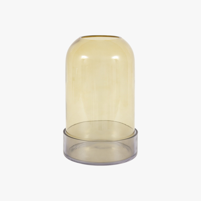 Jade Smoked Glass Candle Holder in Green, Large