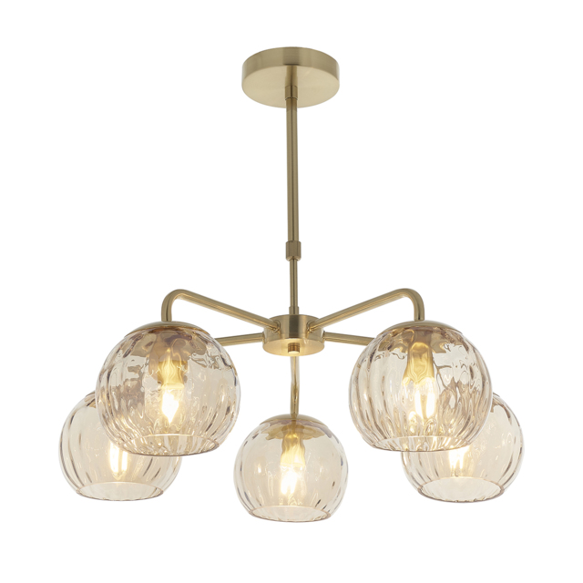 Dillian Champagne Lustre Glass Five Light Pendant in Satin Gold