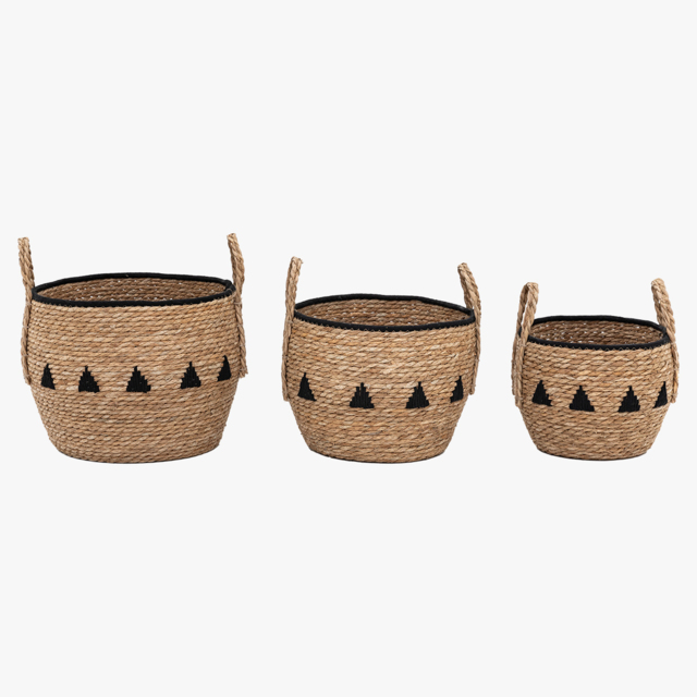Tejido Baskets in Natural and Black, Set of 3