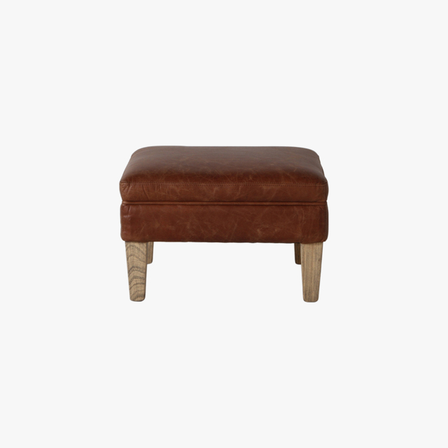 Remington Leather Footstool in Vintage Brown
